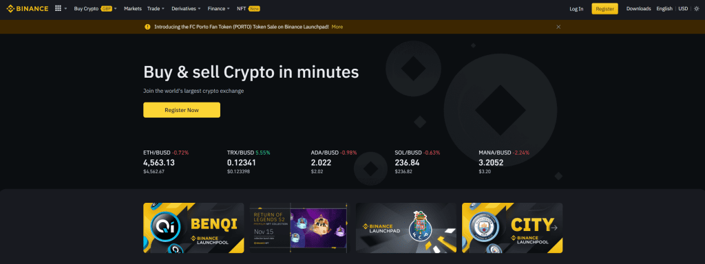 Binance homepage