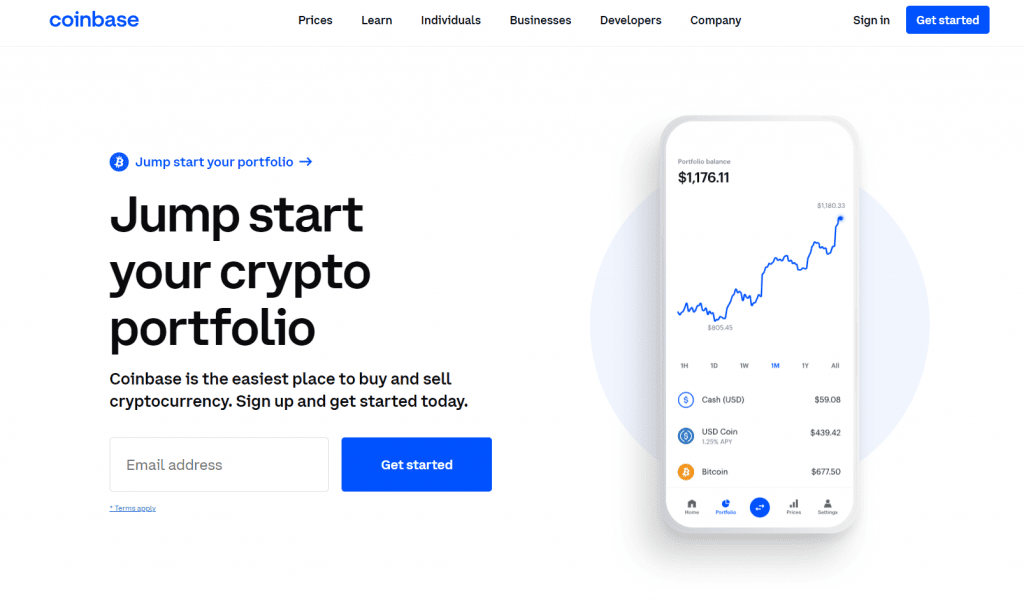 Coinbase homepage